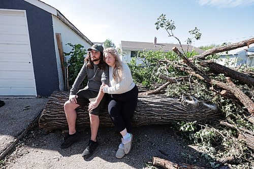 Ruth Bonneville / Free Press

 LOCAL - River Heights tornado

Photo of Lindsay street resident Tanner Lemieux with his wife Cassidy Lemieux, in the back yard where huge trees were thrown around during Sunday’s storm.  

Story: It was confirmed today that a tornado touched down during a wild storm in River Heights Sunday night. Tanner Lemieux, whose door camera footage helped the northern tornadoes project nail down the time of the storm. He made it into his house minutes before his neighbour's car flipped due to the heavy winds.

See story by Malak 

Sept 10th,   2026