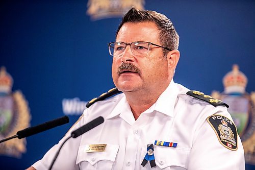 MIKAELA MACKENZIE / FREE PRESS
Winnipeg Police Service chief Gene Bowers speaks at a media event introducing their new eagle feathers on Wednesday, June 24, 2026.
For Nicole story.
Free Press 2026