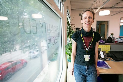 MIKAELA MACKENZIE / FREE PRESS
J Fiedler, a program coordinator at the Sexual Education Resource Centre (SERC) who was involved in consultations for the new curriculum, at the SERC office on Friday, Sept. 11, 2026.
For Maggie story.
Free Press 2026