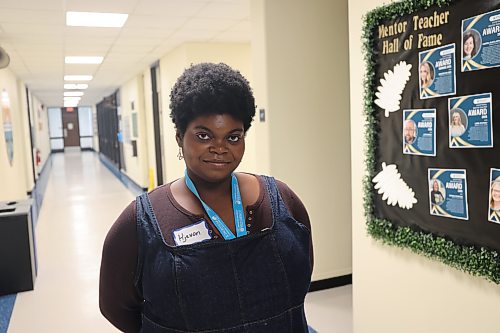 BU student Hjevon Banks-Flinn, who arrived from California about a week ago, stands in the hallway in the Faculty of Education of the university on Saturday afternoon. (Abiola Odutola/The Brandon Sun)