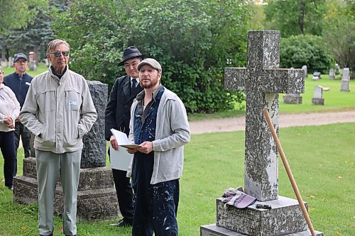 Keith Waterfield portrays Peter Middleton during Gossip in the Graveyard at the Brandon Municipal Cemetery on Saturday evening. Middleton was a horticulturist, parks board member, alderman and advocate for the beautification of Brandon. (Abiola Odutola/The Brandon Sun)