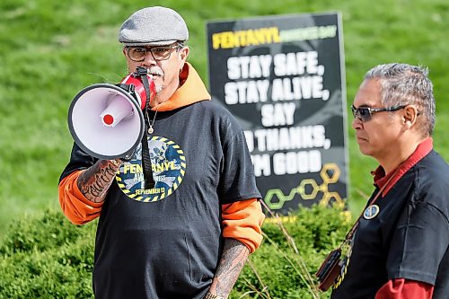 JOHN WOODS / FREE PRESS
Joseph Foure speaks as people participate in the Fentanyl Awareness Day Walk from the Forks to the legislature Sunday, September 13, 2026.

reporter: marsha