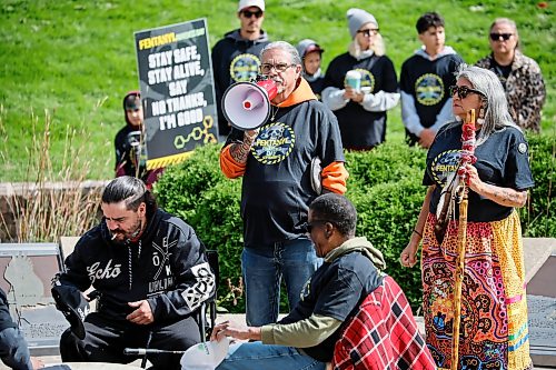 JOHN WOODS / FREE PRESS
Joseph Foure speaks as people participate in the Fentanyl Awareness Day Walk from the Forks to the legislature Sunday, September 13, 2026.
reporter: marsha