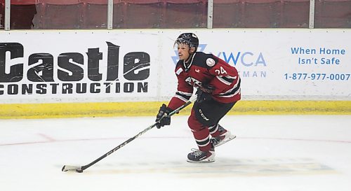 Second-year defender Lincoln Black-Greaves skates the puck up the ice. He stands to gain a lot of ice time with some of the departures on defence going into the season. (Rowan McCarthy/The Brandon Sun).
