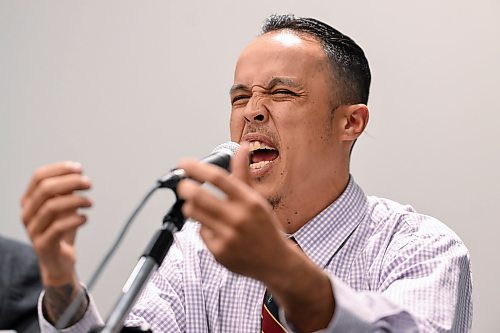 Mike Sudoma/Free Press
Mayoral Candidate Joshua Pagdato answers questions during the Mayoral Debate at Union Centre held by the Amalgamated Transit Union Monday evening
September 14, 2026