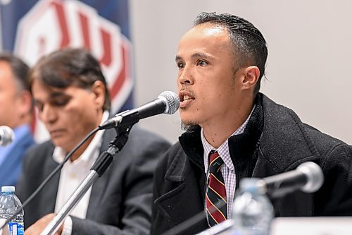 Mike Sudoma/Free Press
Mayoral Candidate Joshua Pagdato answers questions during the Mayoral Debate at Union Centre held by the Amalgamated Transit Union Monday evening
September 14, 2026
