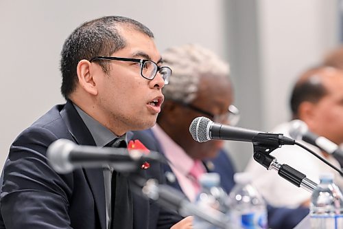 Mike Sudoma/Free Press
Mayoral Candidate Christopher Clacio answers questions during the Mayoral Debate at Union Centre held by the Amalgamated Transit Union Monday evening
September 14, 2026