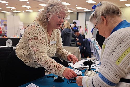 Display tables at the annual Health Checks expo at the Keystone Centre on Tuesday provided information about health-care organizations and resources available to seniors. (Rylee Gerrard/The Brandon Sun)