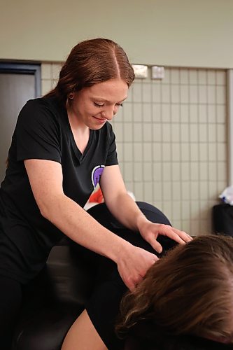 Massage therapy students from The Learning Company gave massages to attendees during the Health Checks event. (Rylee Gerrard/The Brandon Sun)