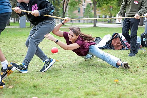 Ruth Bonneville / Free Press

Standup UMSU summer games

Sarah Boissonneault is determined to help her team win a tug-a-war competition as she holds on to the rope to the bitter end during UMSU Summer Games event held on the grass field in Chancellors Circle Wednesday. 

The UMSU Summer Games tournament is a brand-new initiative for 2026 which included tug-of-war, soccer challenges and giant Jenga competitions Wednesday, September 16, 2026.

Sept 16th,   2026