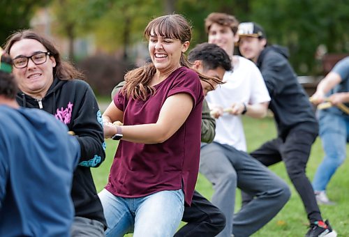 Ruth Bonneville / Free Press

Standup UMSU summer games

Sarah Boissonneault (purple shirt) along with her brother, Nathan Boissonneault in front of her, give it their all with their friends in team A as they pull on a tug-a-war rope during the UMSU Summer Games held on the grass field in Chancellors Circle Wednesday. 

The UMSU Summer Games tournament is a brand-new initiative for 2026 which included 
 tug-of-war, soccer challenges and giant Jenga competitions Wednesday, September 16, 2026.

Sept 16th,   2026