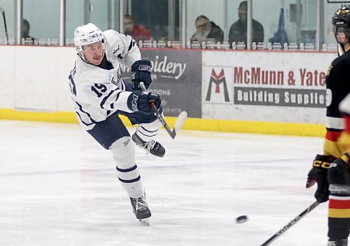 Dauphin Kings Ty Pratte scores a power-play goal against the Waywayseecappo Wolverines during Game 1 of their Manitoba Junior Hockey League playoff series opener at Credit Union Place on Friday. (Thomas Friesen/The Brandon Sun)