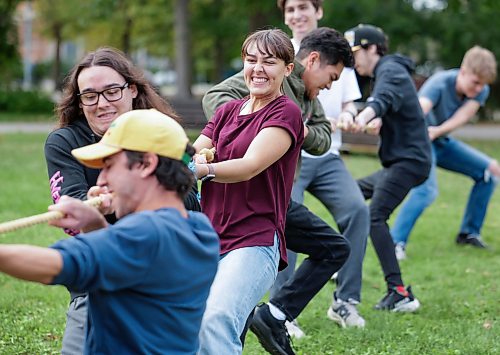 Ruth Bonneville / Free Press

Standup UMSU summer games

Sarah Boissonneault (purple shirt) along with her brother, Nathan Boissonneault in front of her, give it their all with their friends in team A as they pull on a tug-a-war rope during the UMSU Summer Games held on the grass field in Chancellors Circle Wednesday. 

The UMSU Summer Games tournament is a brand-new initiative for 2026 which included 
 tug-of-war, soccer challenges and giant Jenga competitions Wednesday, September 16, 2026.

Sept 16th,   2026