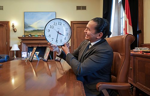 Ruth Bonneville / Free Press

Local Permanent Daylight Saving Time

Fun photo of Premier Wab Kinew with a clock in his hands at the Legislative Building Thursday.  For story on how Manitoba Will Move to Permanent Daylight Saving Time.

After listening to the views of Manitobans on seasonal time changes, the Manitoba government has decided to remain on daylight saving time (DST) permanently, Premier Wab Kinew announced today.


Sept 17th,   2026