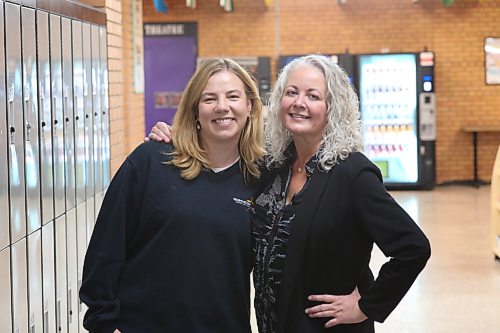 Brandon School Division assistant superintendent of student services Susan Gilleshammer (right) stands with North Star Project project facilitator Katey Rogowsky in Vincent Massey High School's hallway on Friday afternoon before the after-school tutoring and mentoring program starts. (Abiola Odutola/The Brandon Sun)  