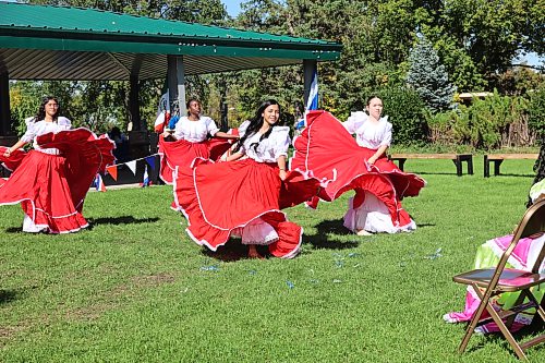 Costa Rican dance dancers entertain guests during the Hispanic Association of Manitoba Inc. (HAMI) independence celebration at Rideau Park on Saturday. (Abiola Odutola/The Brandon Sun)