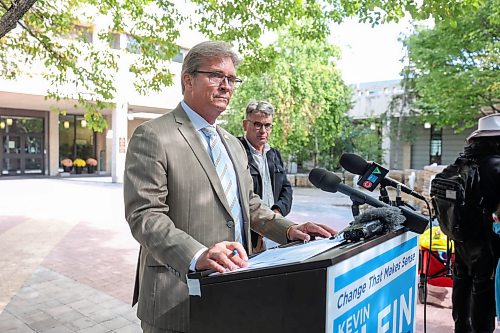 Ruth Bonneville / Free Press
Local Klein and Mayes
Kevin Klein speaks to the media after filing his Nomination Papers at City Hall Tuesday.
Brian Mayes, City Councillor for the St. Vital, spoke to the media at Klein’s podium, about his opposition to changes that City Council was tabling regarding the sub-contracting of transit drivers which would reduce their wages, during presser.
See Joyanna’s story
Sept 22nd 2026