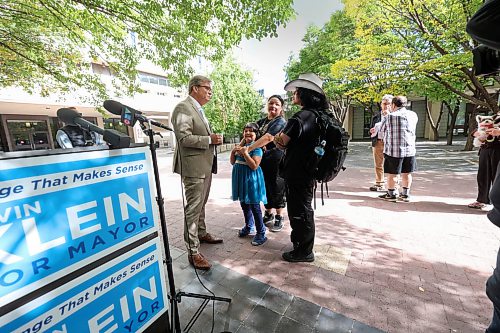Ruth Bonneville / Free Press
Local Klein and Mayes
Kevin Klein speaks a family that attended his presser after speaking to the media about filing his Nomination Papers at City Hall Tuesday.
See Joyanna’s story
Sept 22nd 2026