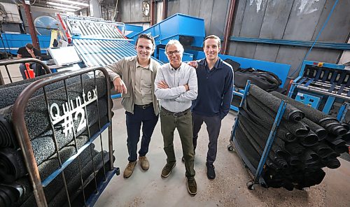 Ruth Bonneville / Free Press
Local Quintex Services
Group photo of family business leaders, in front of their new matt processing area for their new acquisition of Mat Master.
Names David Quinton President/owner (The dad) with his two sons Mackie Quinton
Co-CEO - left
and Brodie Quinton
Co-CEO (Dark blue long sleeve shirt, grey pants)
Story on Quintex Services, a Manitoba-owned family business founded in 1911. Interviewing the co-CEO and the president about the company's recent acquisition of Mat Master, another long-standing local Manitoba company.
Story by Aaron
Sept 23rd 2026