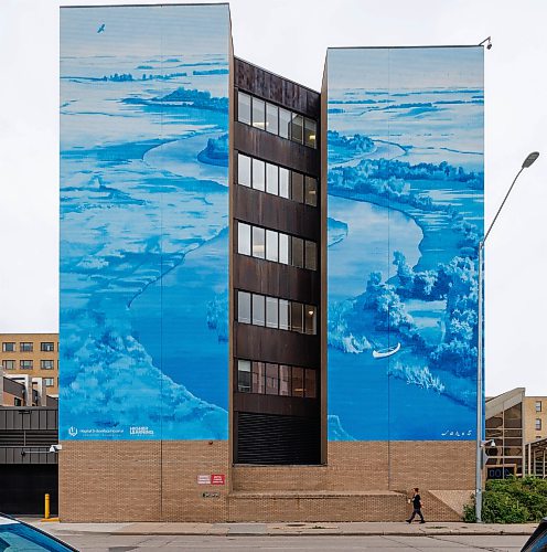 MIKE DEAL / FREE PRESS
Pedestrians walk along Taché past the brand new mural on the side of the St. Boniface Hospital Friday afternoon.
St. Boniface Hospital, St. Boniface Hospital Foundation, and the Higher Learning Foundation have unveiled a new large-scale mural on the front of St. Boniface Hospital today, bringing vibrant public art to Taché Avenue and celebrating the Hospital’s history, community, and commitment to fostering healing through the arts. 
Created by Canadian-born artist and muralist Emmanuel Jarus, the mural draws inspiration from the natural landscape of the Red River Valley and the heritage of the Grey Nuns, who arrived in the community by canoe more than 150 years ago and founded St. Boniface Hospital, establishing a tradition of compassionate care that continues today. 

Standup
260925 - Friday, September 25, 2026.