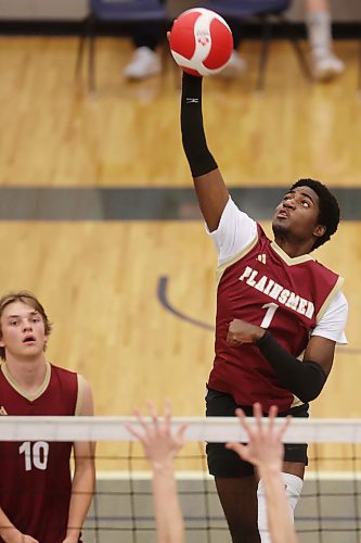 25092026
Tae-Ja James (1) of the Crocus Plainsmen puts the ball over the net during the Plainsmen’s match against the Mennonite Brethren Hawks in the Brandon University high school boys’ volleyball tournament at the Brandon University Healthy Living Centre on Friday.
(Tim Smith/The Brandon Sun)