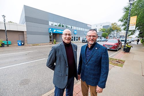 MIKE DEAL / FREE PRESS
Alain Laberge (left) supperintendent, Division scolaire franco-manitobaine (DSFM), and Luc Bremault (right) assistant superintendent, Division scolaire franco-manitobaine (DSFM) outside 170 Marion Street where design work is beginning on a new French-language culinary arts facility which will create opportunities for francophone high school students to pursue hands-on career training in their language and community.
Reporter: Kelly-Anne Riess
260925 - Friday, September 25, 2026.