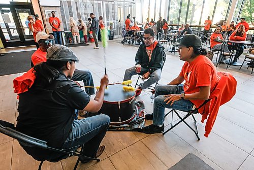 JOHN WOODS / FREE PRESS
Drummers perform at the Islamic Social Services Association Muslin-Indigenous Orange Shirt Day event at the Canadian Mennonite University in Winnipeg, Sunday, September 27, 2026.
reporter: malak