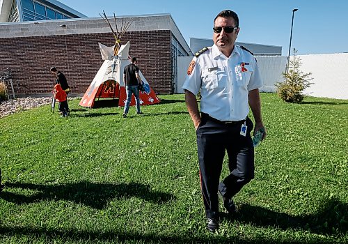 JOHN WOODS / FREE PRESS
Police chief Gene Bowers walks past a teepee during a National Day of Truth and Reconciliation event at the Winnipeg Police Service north district station in Winnipeg, Sunday, September 27, 2026. 

reporter: malak