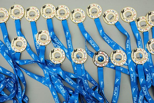 28092026
Medals waiting to be handed out to runners taking part in the fifth annual Reconciliation Run half marathon from the former Birtle Residential School site to Birdtail Sioux First Nation on Saturday.
(Tim Smith/The Brandon Sun)
