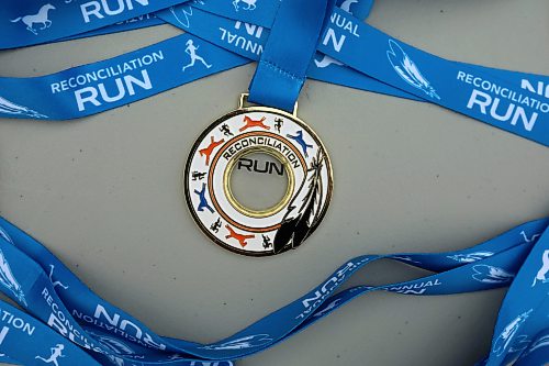 28092026
Medals waiting to be handed out to runners taking part in the fifth annual Reconciliation Run half marathon from the former Birtle Residential School site to Birdtail Sioux First Nation on Saturday.
(Tim Smith/The Brandon Sun)