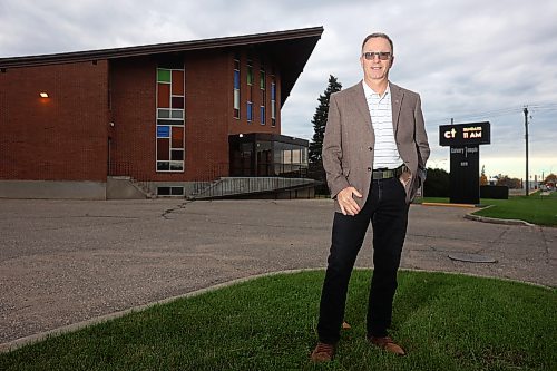 28092026
Kevin Chambers, candidate for Brandon City Council - Ward 3, outside Calvary Temple Brandon in Brandon’s west end on Monday morning. 
(Tim Smith/The Brandon Sun)