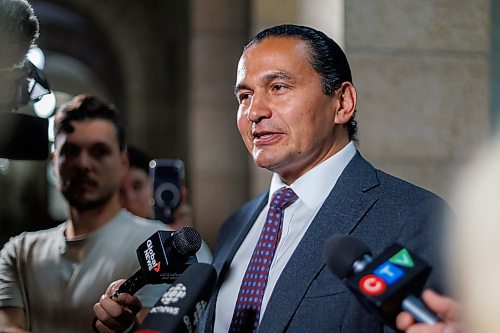 MIKE DEAL / FREE PRESS
Premier Wab Kinew and newly minted ministers responsible for first responder initiatives, David Pankratz, and accessibility, Carla Compton, scrum with the media.
Premier Wab Kinew expands cabinet with two new ministerial responsibilities focused on key priorities of first responders and accessibility during a swearing in ceremony at the Manitoba Legislative building Monday afternoon.
Carla Compton, MLA for Tuxedo and a registered nurse, will serve as minister responsible for accessibility.
David Pankratz, MLA for Waverley and a former firefighter, will serve as minister responsible for first responder initiatives.
Reporter: Nicole Buffie
260928 - Monday, September 28, 2026.