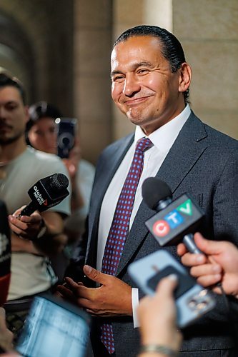 MIKE DEAL / FREE PRESS
Premier Wab Kinew and newly minted ministers responsible for first responder initiatives, David Pankratz, and accessibility, Carla Compton, scrum with the media.
Premier Wab Kinew expands cabinet with two new ministerial responsibilities focused on key priorities of first responders and accessibility during a swearing in ceremony at the Manitoba Legislative building Monday afternoon.
Carla Compton, MLA for Tuxedo and a registered nurse, will serve as minister responsible for accessibility.
David Pankratz, MLA for Waverley and a former firefighter, will serve as minister responsible for first responder initiatives.
Reporter: Nicole Buffie
260928 - Monday, September 28, 2026.