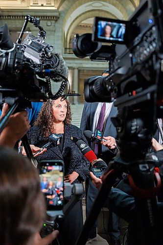 MIKE DEAL / FREE PRESS
Premier Wab Kinew and newly minted ministers responsible for first responder initiatives, David Pankratz, and accessibility, Carla Compton, scrum with the media.
Premier Wab Kinew expands cabinet with two new ministerial responsibilities focused on key priorities of first responders and accessibility during a swearing in ceremony at the Manitoba Legislative building Monday afternoon.
Carla Compton, MLA for Tuxedo and a registered nurse, will serve as minister responsible for accessibility.
David Pankratz, MLA for Waverley and a former firefighter, will serve as minister responsible for first responder initiatives.
Reporter: Nicole Buffie
260928 - Monday, September 28, 2026.