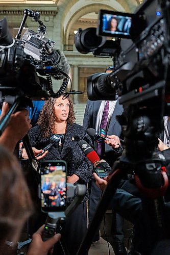MIKE DEAL / FREE PRESS
Premier Wab Kinew and newly minted ministers responsible for first responder initiatives, David Pankratz, and accessibility, Carla Compton, scrum with the media.
Premier Wab Kinew expands cabinet with two new ministerial responsibilities focused on key priorities of first responders and accessibility during a swearing in ceremony at the Manitoba Legislative building Monday afternoon.
Carla Compton, MLA for Tuxedo and a registered nurse, will serve as minister responsible for accessibility.
David Pankratz, MLA for Waverley and a former firefighter, will serve as minister responsible for first responder initiatives.
Reporter: Nicole Buffie
260928 - Monday, September 28, 2026.