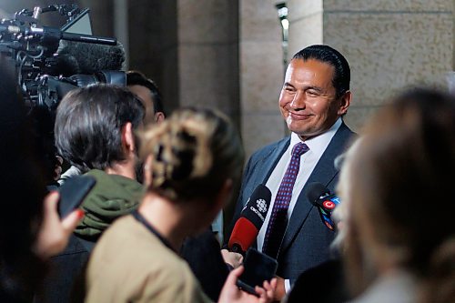 MIKE DEAL / FREE PRESS
Premier Wab Kinew and newly minted ministers responsible for first responder initiatives, David Pankratz, and accessibility, Carla Compton, scrum with the media.
Premier Wab Kinew expands cabinet with two new ministerial responsibilities focused on key priorities of first responders and accessibility during a swearing in ceremony at the Manitoba Legislative building Monday afternoon.
Carla Compton, MLA for Tuxedo and a registered nurse, will serve as minister responsible for accessibility.
David Pankratz, MLA for Waverley and a former firefighter, will serve as minister responsible for first responder initiatives.
Reporter: Nicole Buffie
260928 - Monday, September 28, 2026.