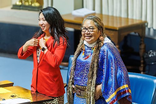MIKE DEAL / FREE PRESS
NDP MLA’s Jennifer Chen (Fort Richmond) (left), and Jennifer Flett (The Pas-Kameesak) (right) during Question Period in the Manitoba Legislature Tuesday afternoon.
Reporter: Carol Sanders
260929 - Tuesday, September 29, 2026.