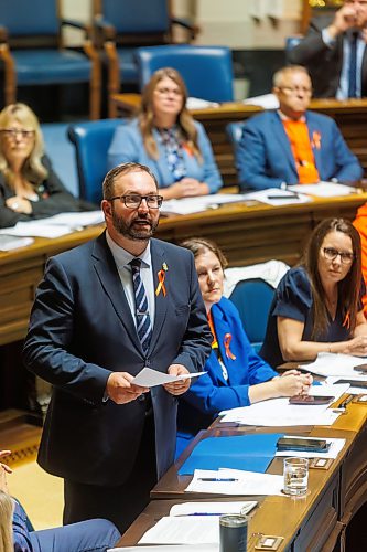 MIKE DEAL / FREE PRESS
Interim leader of the official opposition, Konrad Narth (La Vérendrye), during Question Period in the Manitoba Legislature Tuesday afternoon.
NOTE: IND MLA Obby Khan’s empty seat at the top of the photo
Reporter: Carol Sanders
260929 - Tuesday, September 29, 2026.