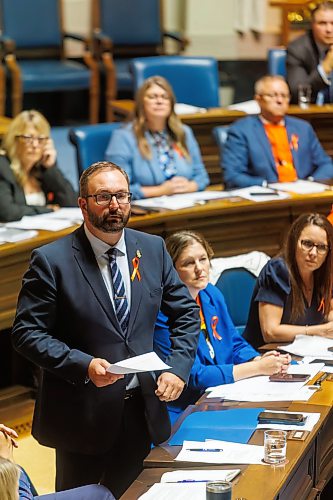 MIKE DEAL / FREE PRESS
Interim leader of the official opposition, Konrad Narth (La Vérendrye), during Question Period in the Manitoba Legislature Tuesday afternoon.
NOTE: IND MLA Obby Khan’s empty seat at the top of the photo
Reporter: Carol Sanders
260929 - Tuesday, September 29, 2026.