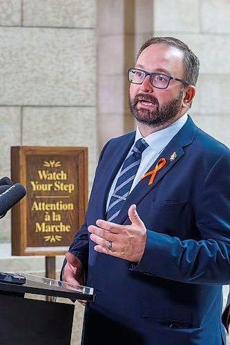 MIKE DEAL / FREE PRESS
Interim leader of the official opposition, Konrad Narth (La Vérendrye), scrums with the media after Question Period in the Manitoba Legislature Tuesday afternoon.
Reporter: Carol Sanders
260929 - Tuesday, September 29, 2026.