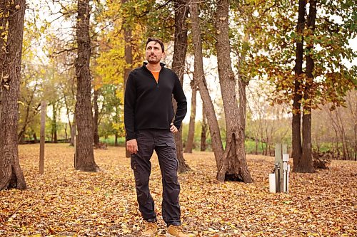 Christopher Mancuso, principal investigator for the Brandon Residential School Missing Children Investigation, at the site of the former Turtle Crossing Campground along Grand Valley Road on Tuesday. (Tim Smith/The Brandon Sun)