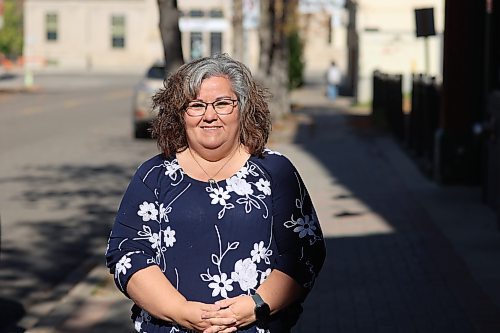 Brandon School Division trustee Shawna Mozdzen stands in front of Chez Angela on Saturday afternoon. (Abiola Odutola/The Brandon Sun)