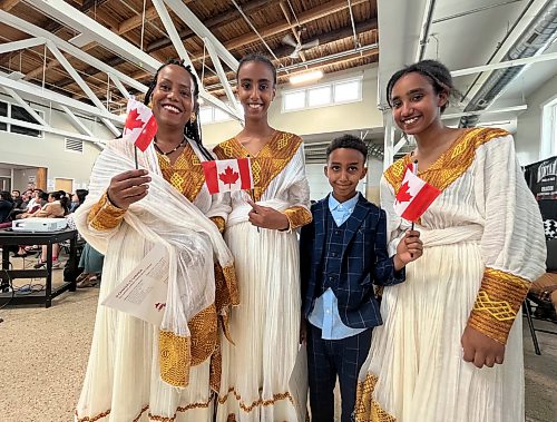New Canadians originally from Eritrea celebrate being sworn in during a citizenship ceremony at Brandon's Dome Building in 2025. (Matt Goerzen/The Brandon Sun files)