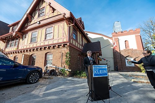 Mike Deal / Free Press
Mayoral candidate Kevin Klein makes a platform announcement outside the Granite Curling Club, Monday.
October 5, 2026