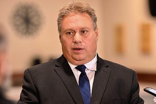 Mike Sudoma / Free Press
Mayoral candidate Mike Vogiatzakis speaks to media Monday regarding mayoral opponent Kevin Klein’s alleged attempt to have him step down from the mayoral race and partner with Klein if elected as mayor.