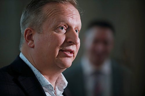 JOHN WOODS / WINNIPEG FREE PRESS
Kevin Rebeck, president of the Manitoba Federation of Labour, comments on the Manitoba Budget released today Monday, March 7, 2023 at the Manitoba Legislature. 

Re: ?