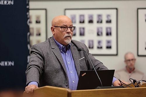 Brandon general manager of operations Todd Burton speaks during Monday evening’s council meeting. (Alex Lambert/The Brandon Sun)
