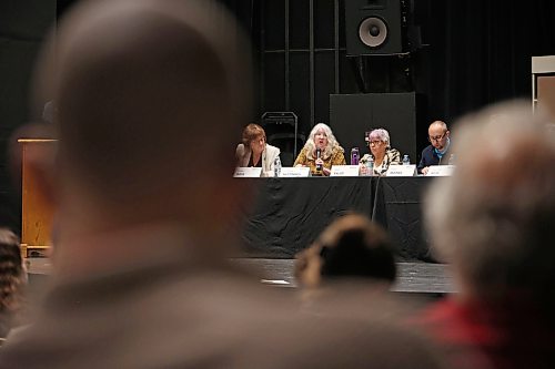 Ten candidates for Brandon School Division Trustee take part in the School Division Trustee Candidate Forum, hosted by the Brandon Teachers’ Association and CUPE Local 737, at the Evans Theatre at Brandon University on Tuesday evening. 
(Tim Smith/The Brandon Sun)