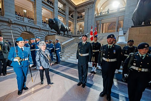 MIKE DEAL / FREE PRESS
Governor General Louise Arbour performs an inspection of the Guard of Honour as she arrives at the Manitoba Legislative Building during her first official visit to Manitoba.
During her visit, she will met with provincial officials, including the Honourable Anita R. Neville, Lieutenant Governor of Manitoba; the Honourable Wab Kinew, Premier of Manitoba; and with Indigenous leaders; Minister Will Goodon, Manitoba Metis Federation; Grand Chief Garrison Settee, Manitoba Keewatinowi Okimakanak; and CEO Gayle Gruben, Manitoba Inuit Association.
Reporter: Chris Kitching
261007 - Wednesday, October 07, 2026.