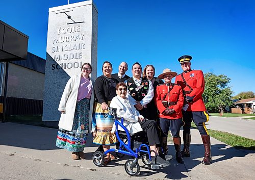 Ruth Bonneville / Free Press
Local Selkirk School renamed after Murray Sinclair
Group photo taken outside the school beneath the school’s new sign.
Names from left:
Misko Kicknosway, granddaughter of Murray Sinclair
Dené Sinclair, daughter
Daryl Loeppky, Principal of school
Niigaan Sinclair, son
Kat Marsch, Vice-Principal of school
Dianne Sinclair, ( Centre) Sister of Sinclair
RCMP officers in ceremony attire in honor of Sinclair.
Constable Lori-Anne Fisher
Inspector Chris Lambert
Lord Selkirk School Division students, families, staff and community members gathered Wednesday to celebrate the renaming of the school as École Murray Sinclair Middle School.
The ceremony honoured the legacy of the late Honourable Murray Sinclair, who called Selkirk home and whose work had a lasting impact on justice and reconciliation in Canada.
The event included remarks from members of the Sinclair family, traditional drumming and dance performances, and a group photo beneath the school’s new sign.
Oct 7th, 2026
